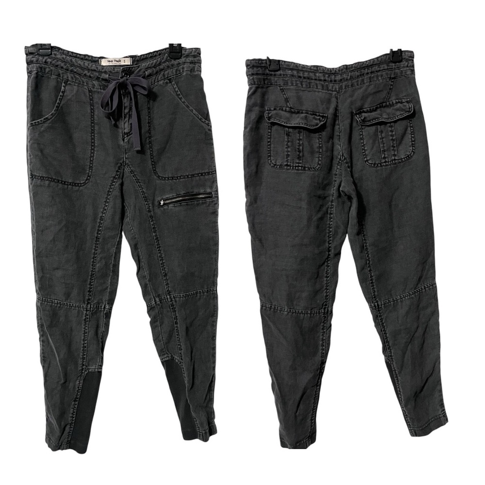 Free People Linen Cargo Jogger Drawstring Pants Size 2 Dark Gray